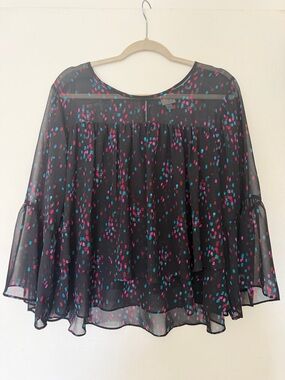 a new day Black Sheer Dot-Print Flutter Blouse